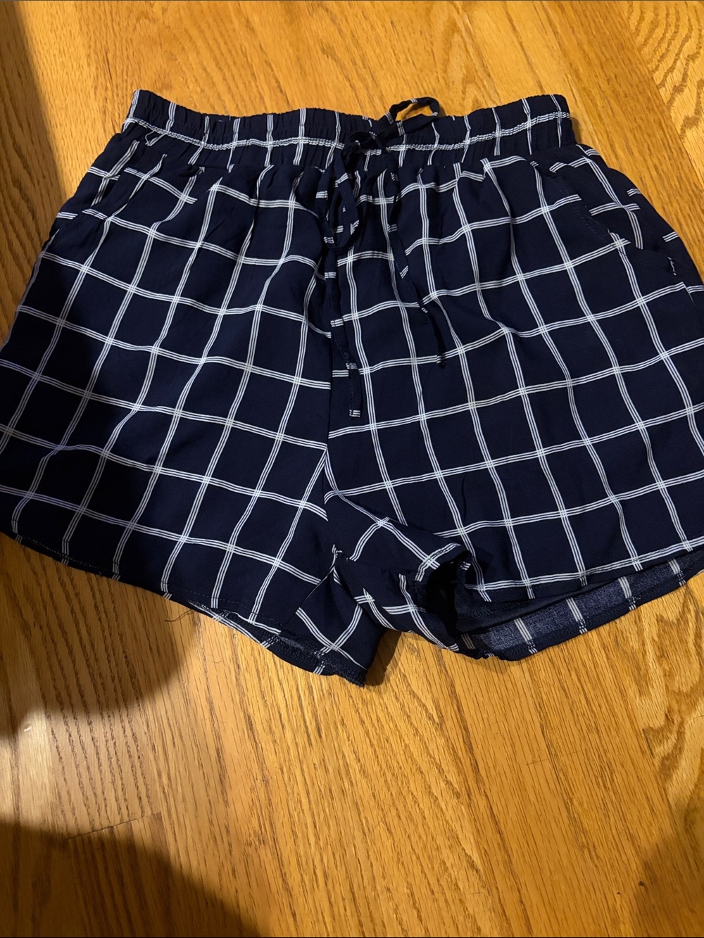 Skies Are Blue Navy Windowpane Drawstring Athletic Shorts
